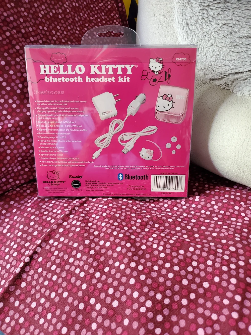 Sanrio Hello Kitty Pink White Bluetooth Headset Kit with Matching Case